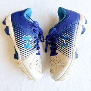 Under Armour Youth Baseball Cleats White & Blue Lace-Up Shoes Size 4.5